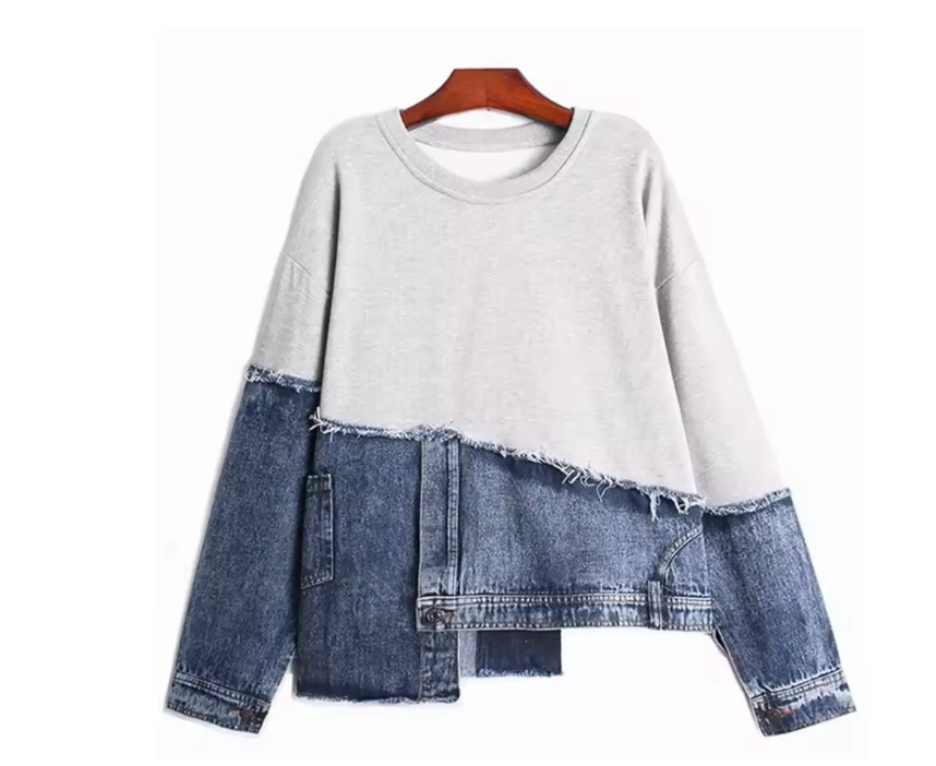 Denim Trim Sweatshirt in Grey S/M