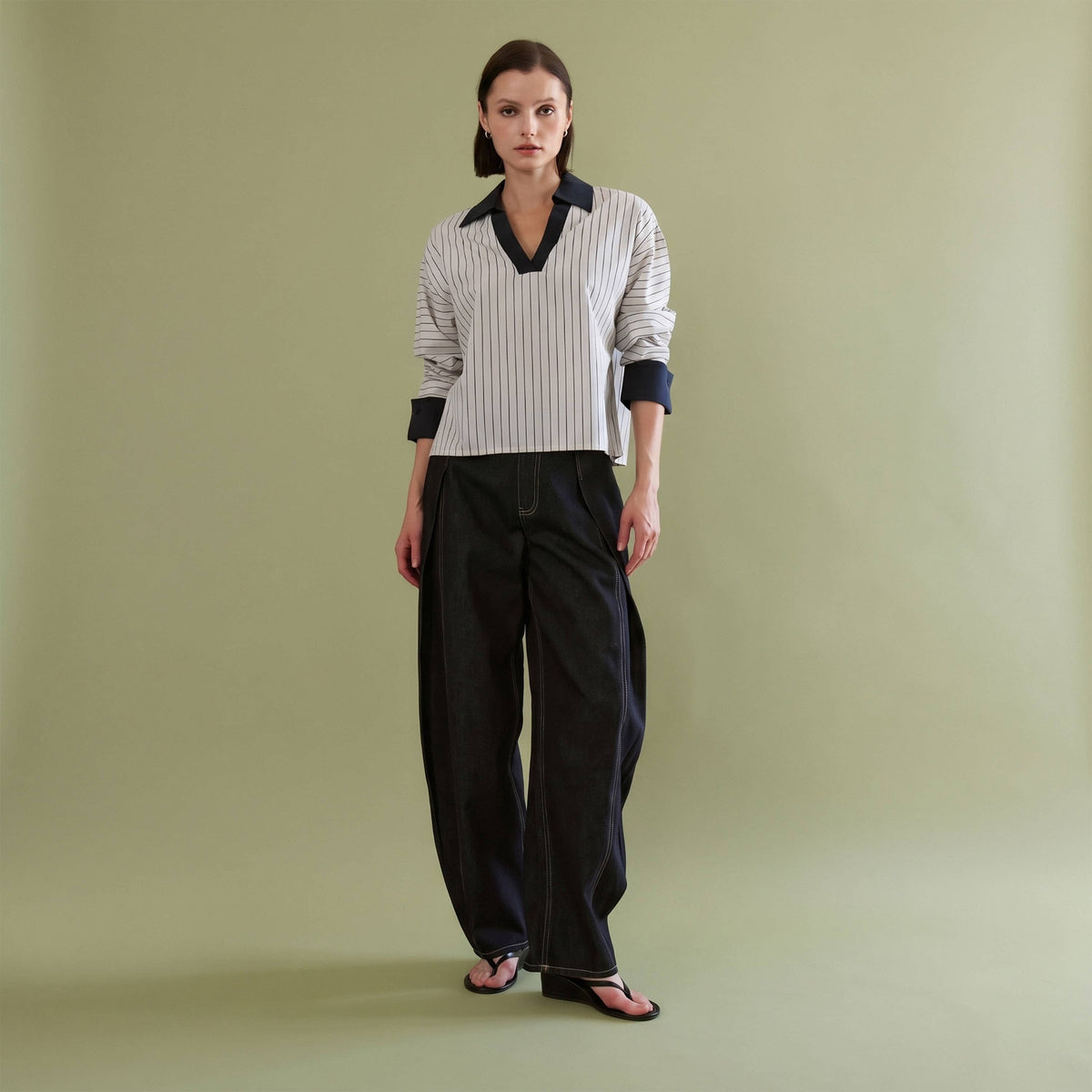 V-neck Striped Blouse