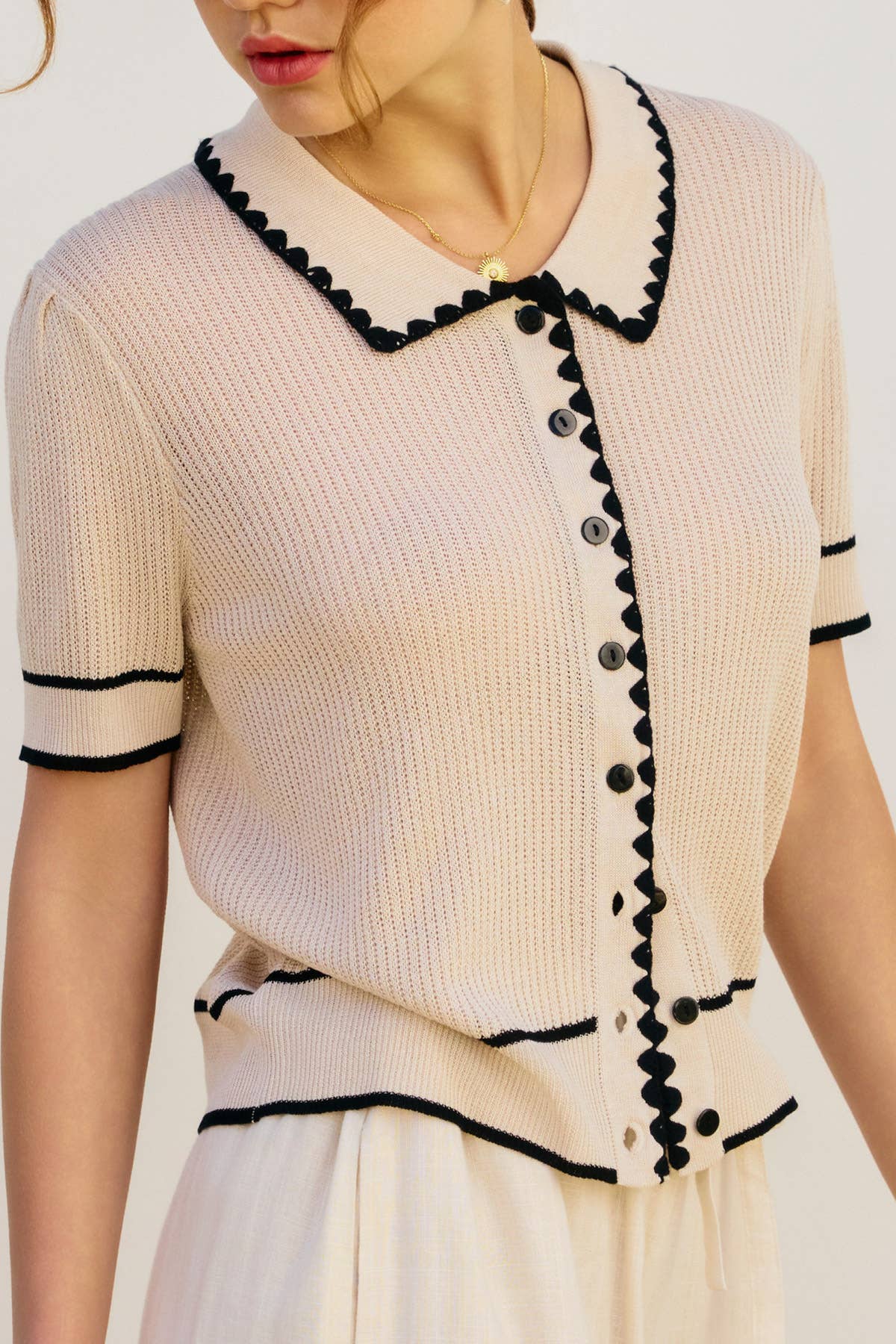 Bay Breeze Contrast Trim Open Knit Top