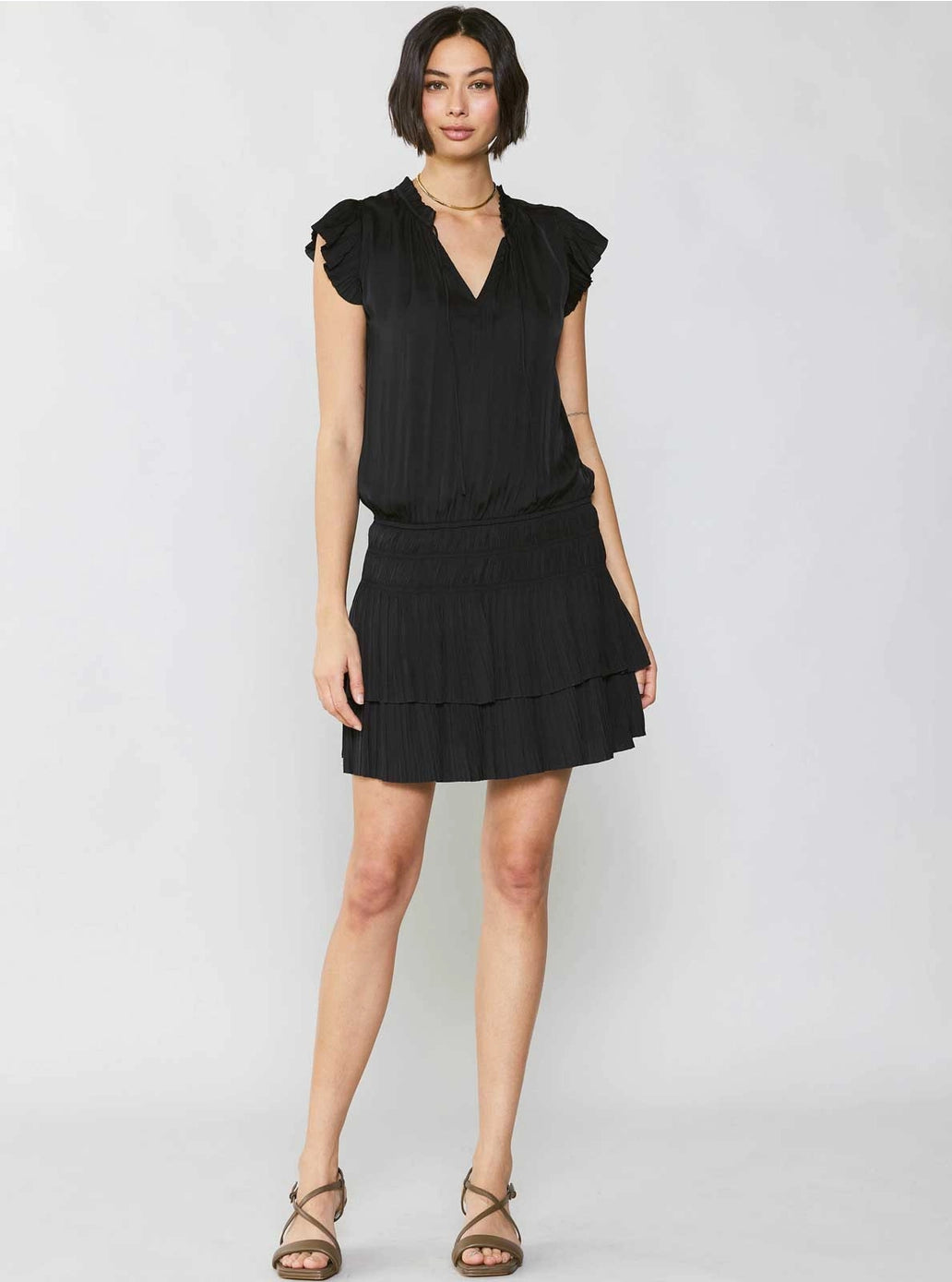 Zoey Pleated Mini Dress in Black