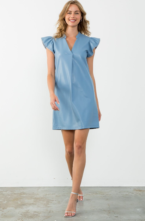 V Neck Leather Dress