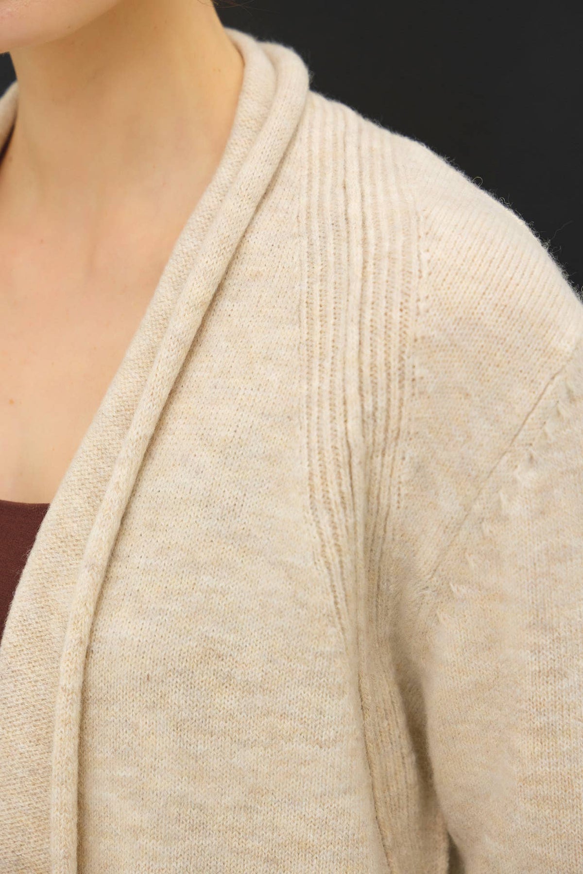 Shawl Collar Open Cardigan with Rolled Edge