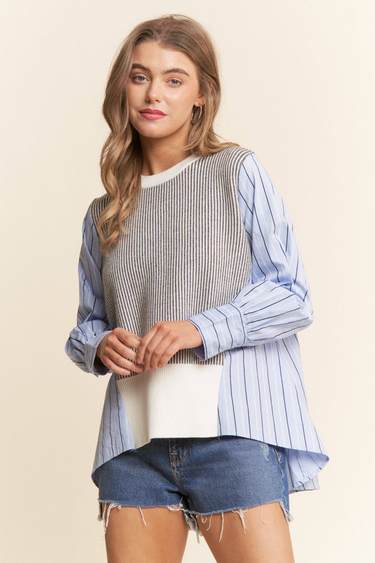 Multi Pattern Color Block Long Sleeve Top