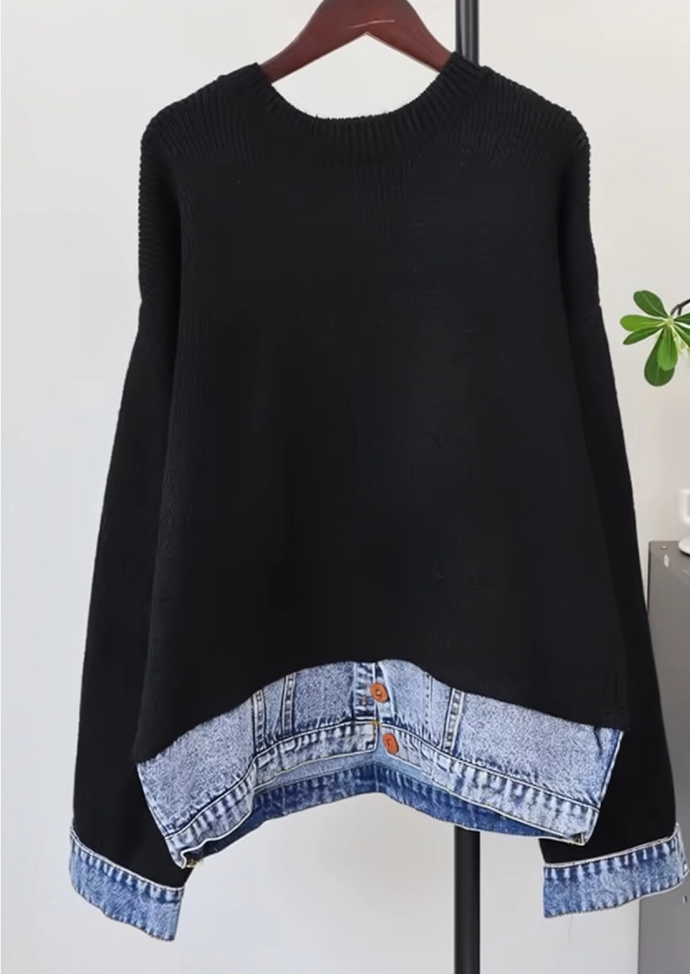 The Denim Trim Knit Sweater - Black - M/L