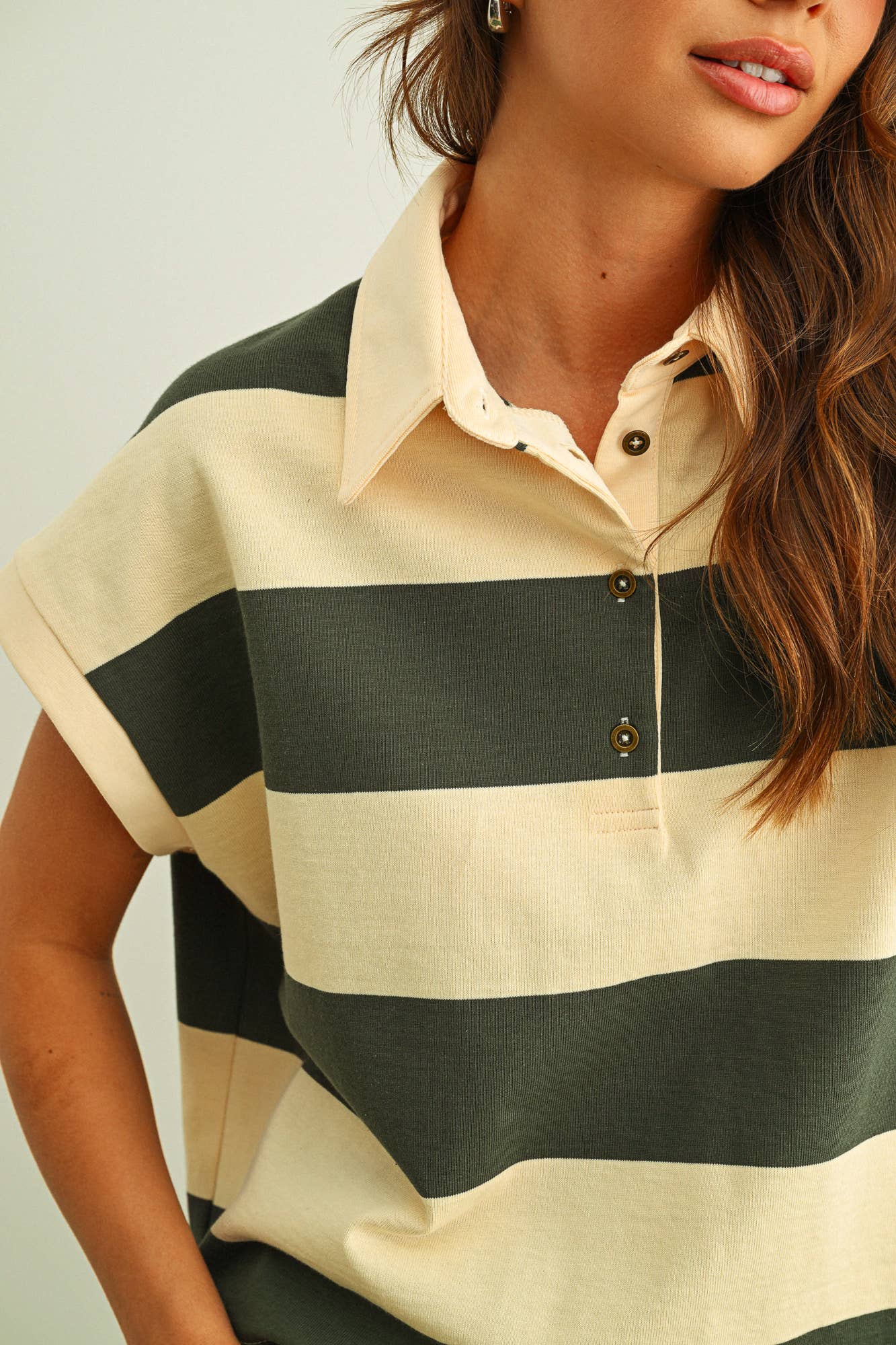 Wide Striped Short Sleeve Polo Shirt