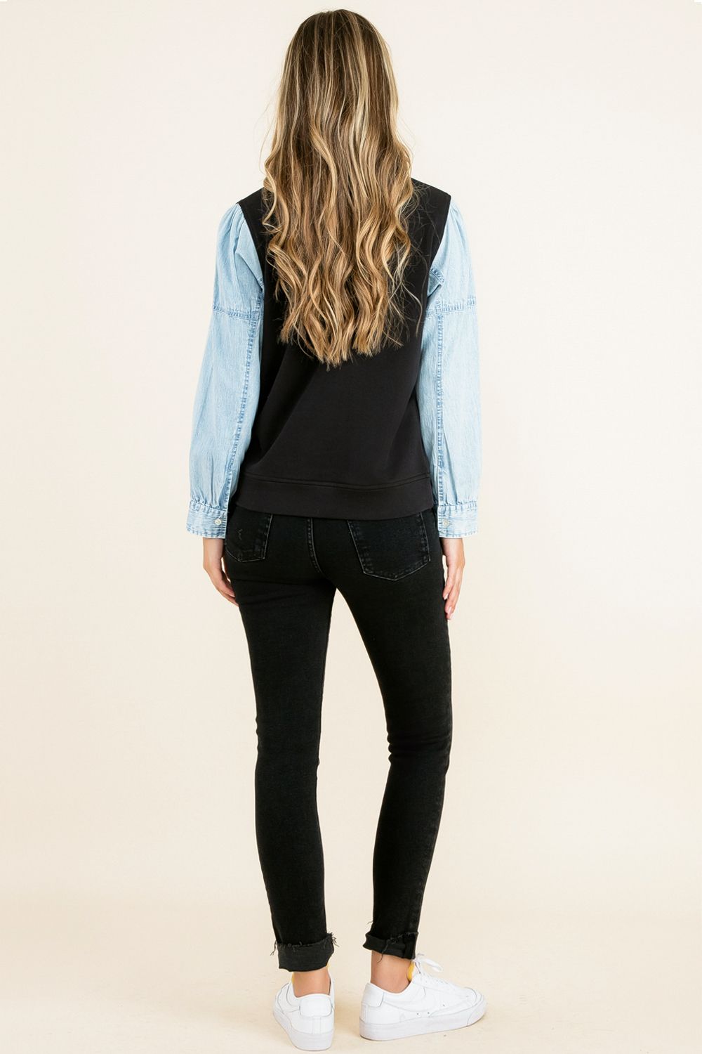 Knit Denim Sleeve Top