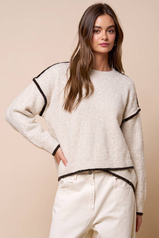 Color Block Wrap Hem Trim Sweater