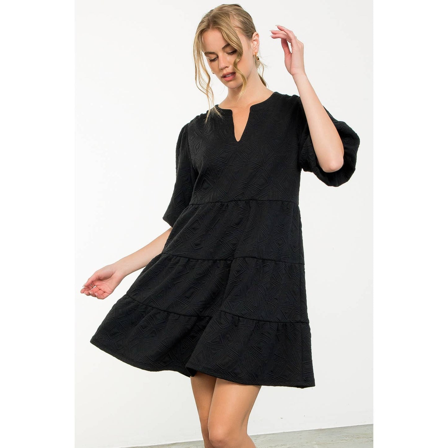 Puff Sleeve Textured Dress