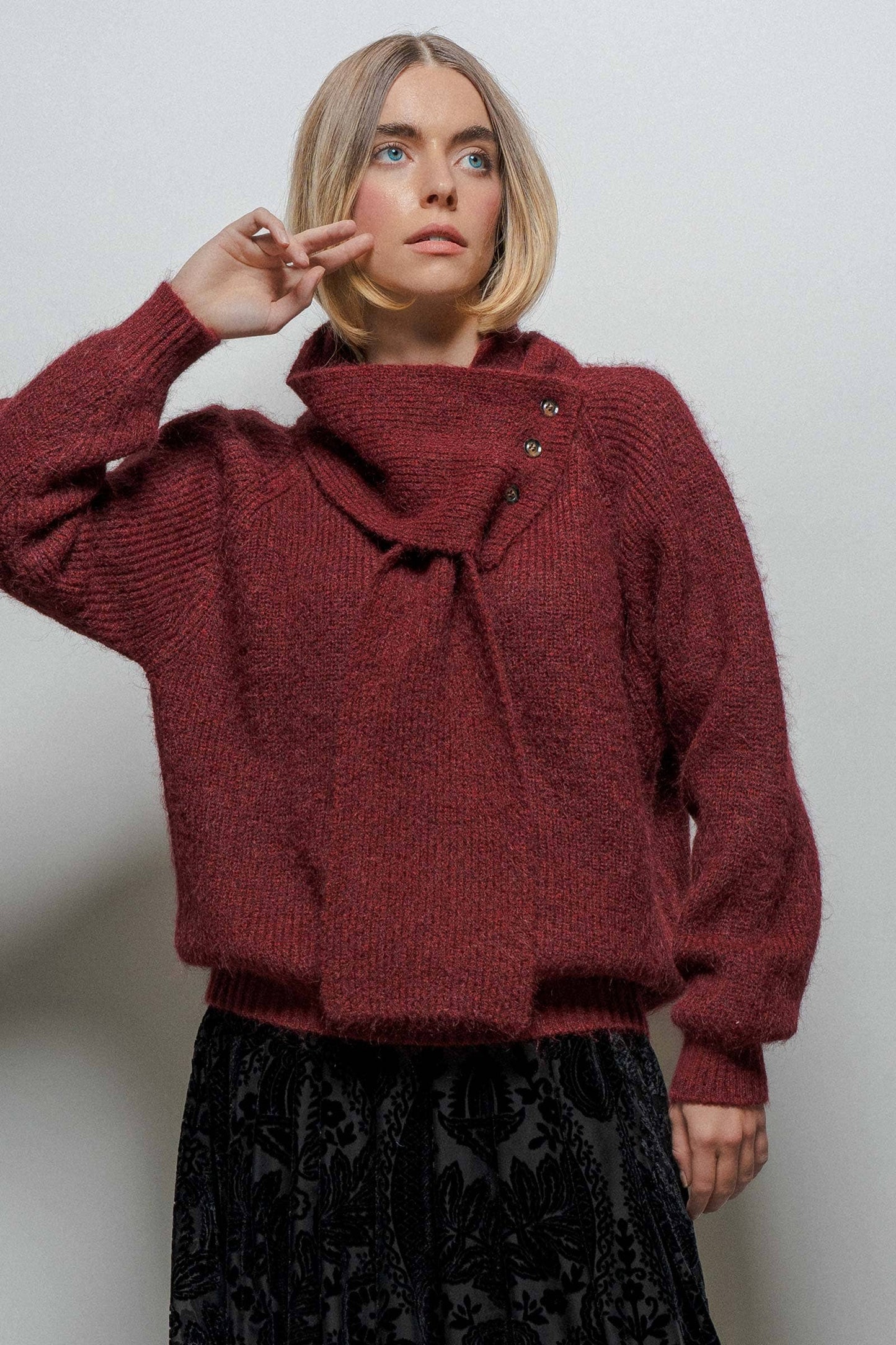 Detachable Scarf Ribbed Knit Sweater Top