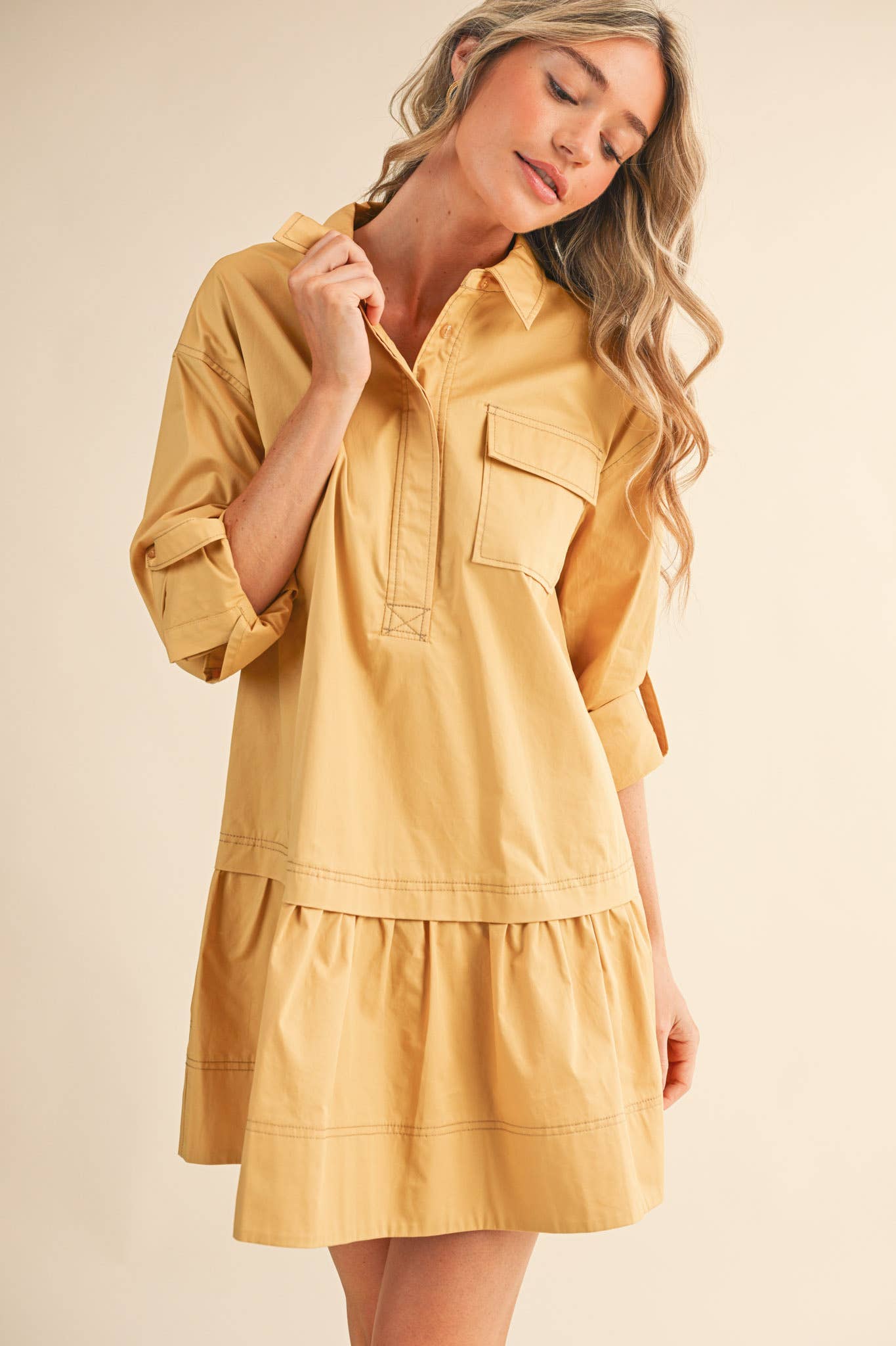 COLLARED DROP WAIST MINI DRESS