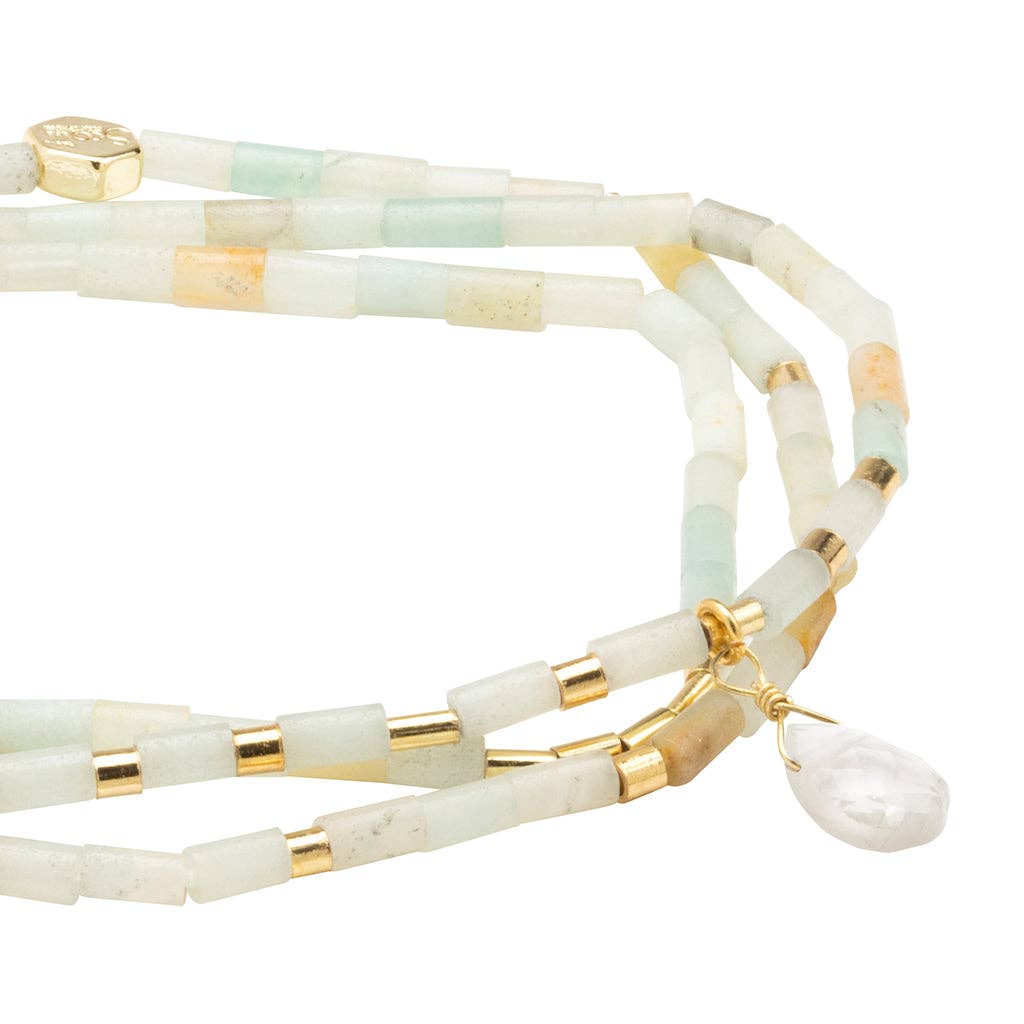 Scout Teardrop Stone Wrap ~ Amazonite/Howlite/Gold ~ Courage