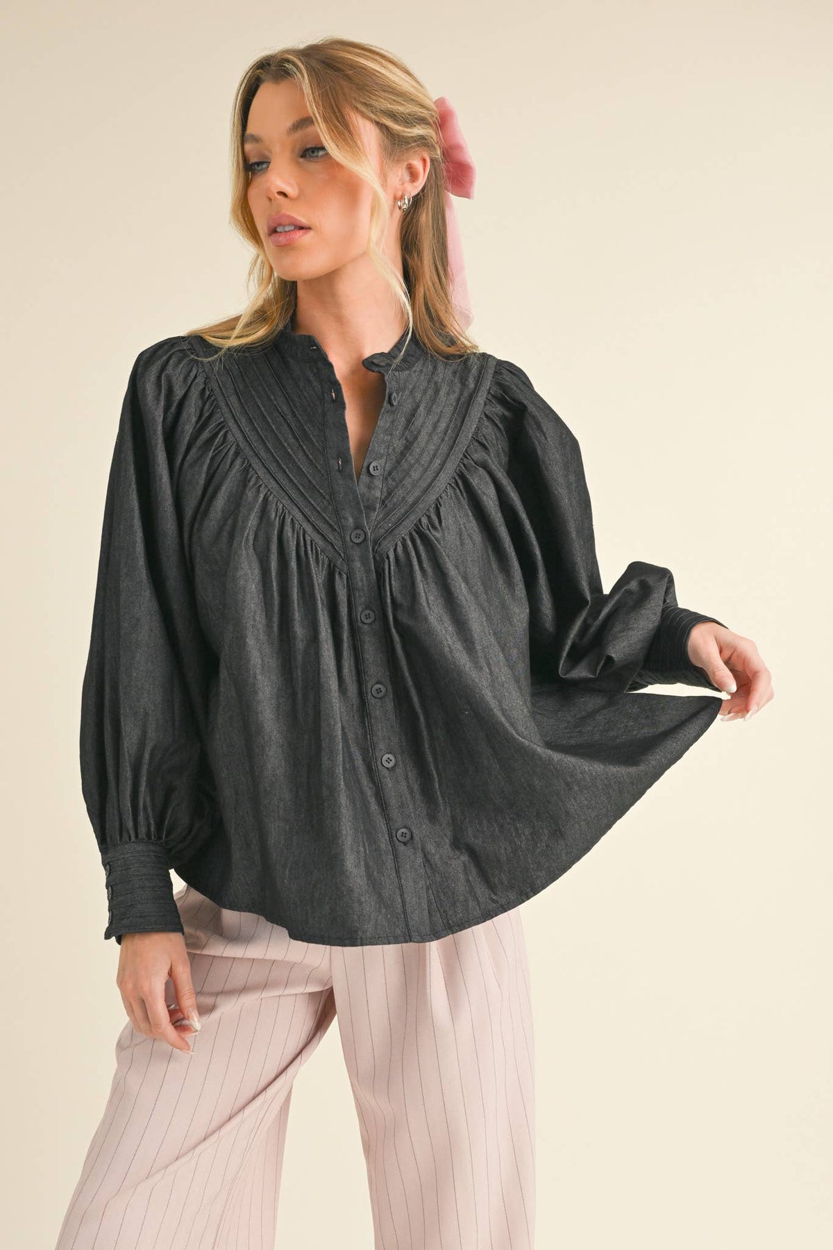 Button Down Batwing Sleeve Top