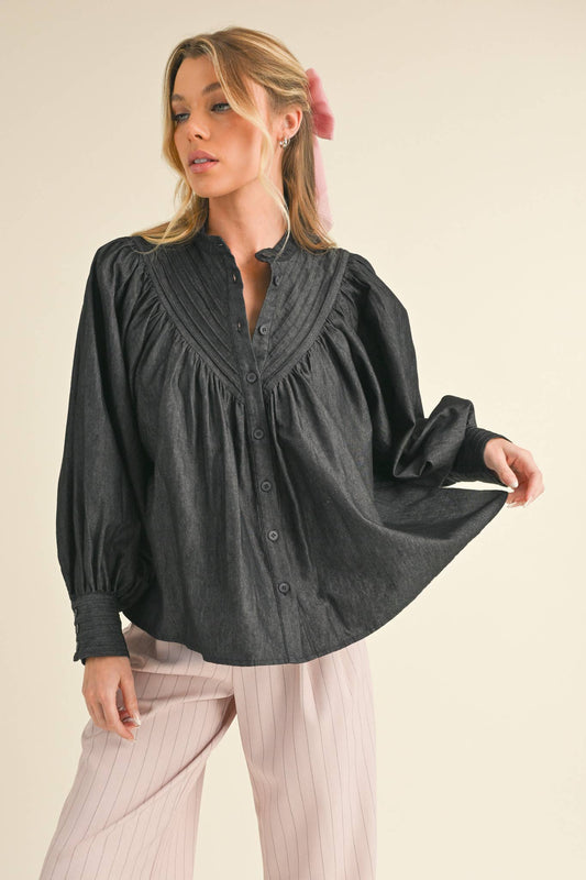 Button Down Batwing Sleeve Top