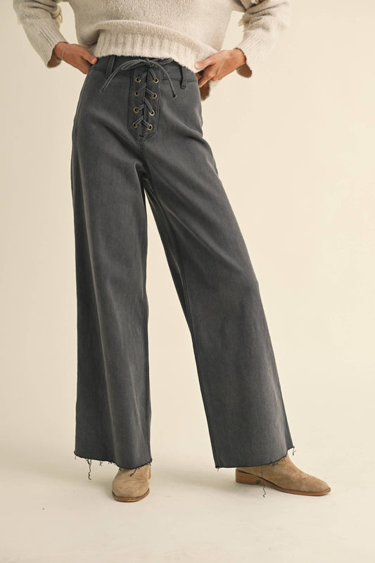 Lace-Up Front Detail Denim Pants