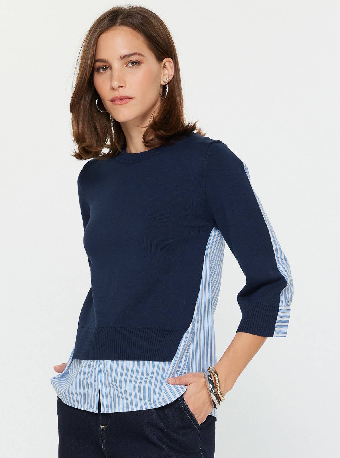 Striped Mixed Media Sweater