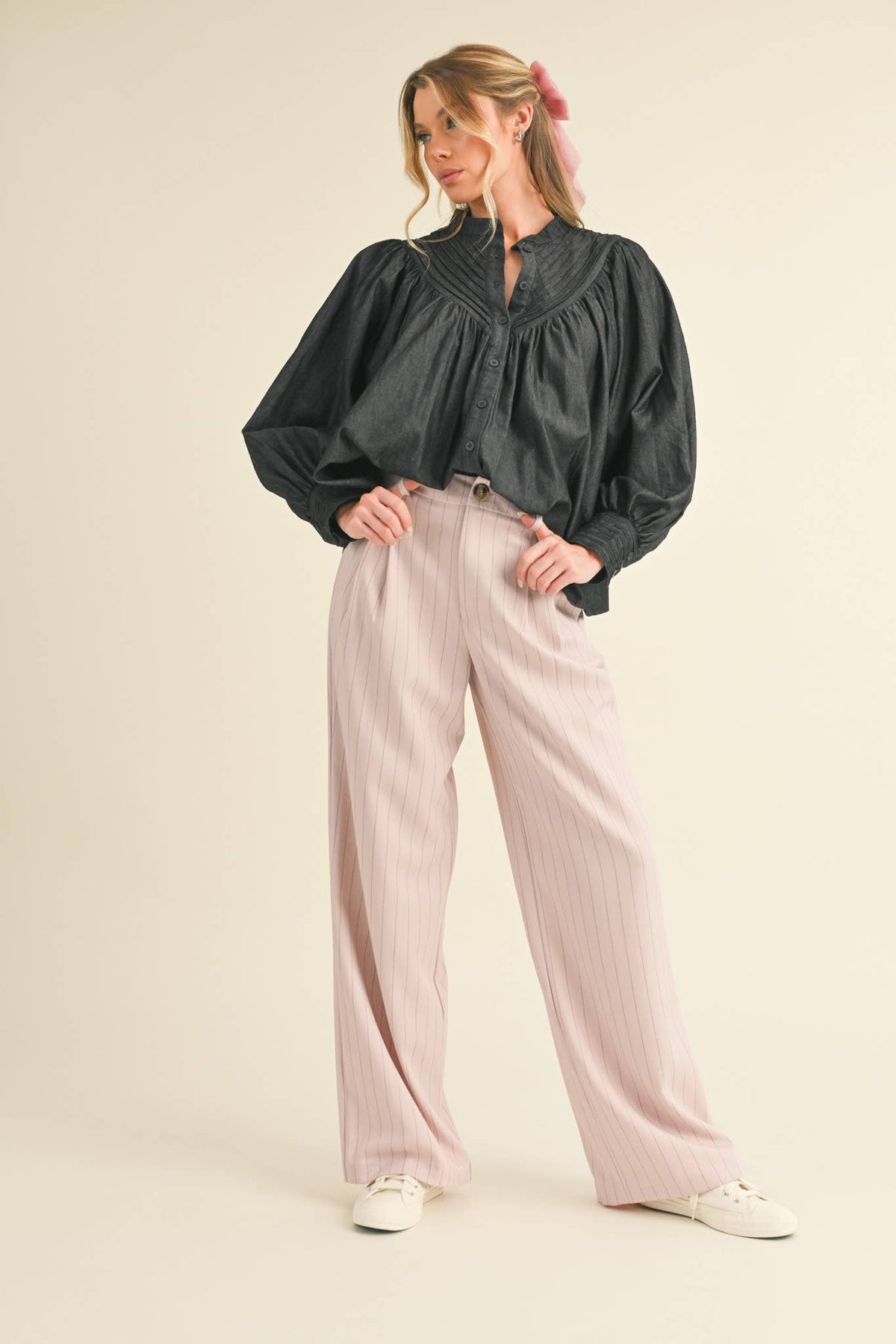 Button Down Batwing Sleeve Top