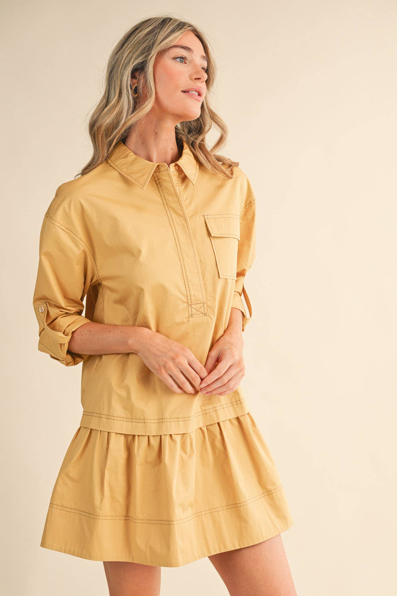 COLLARED DROP WAIST MINI DRESS