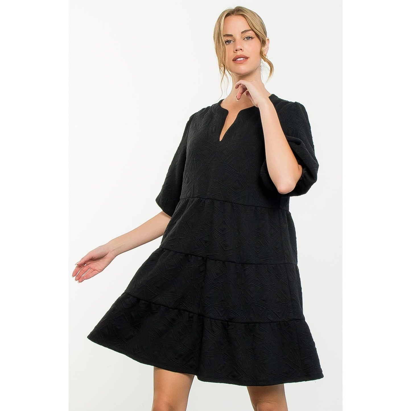 Puff Sleeve Textured Dress