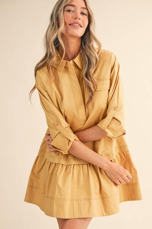 COLLARED DROP WAIST MINI DRESS