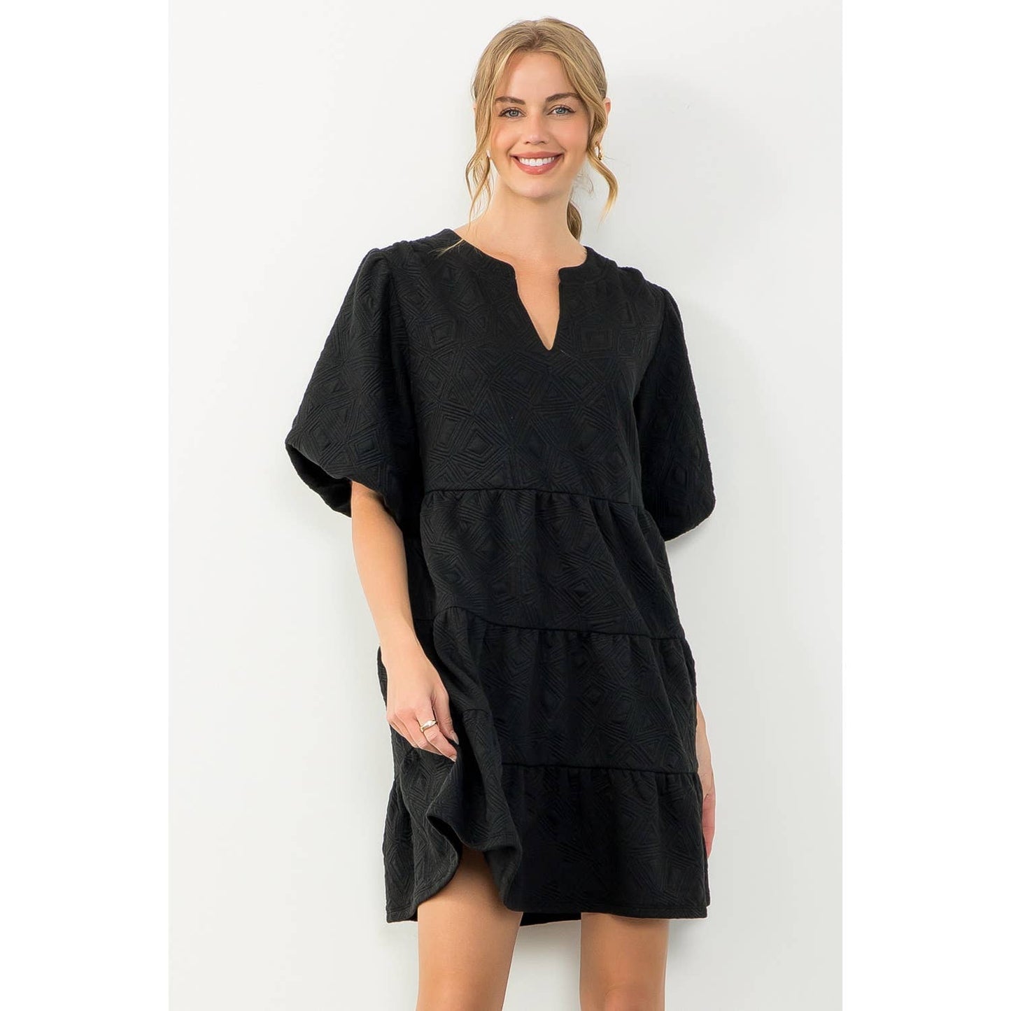Puff Sleeve Textured Dress