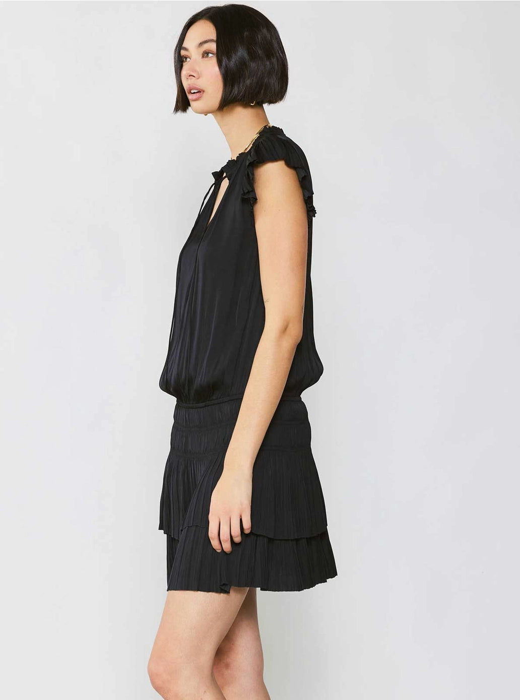 Zoey Pleated Mini Dress in Black