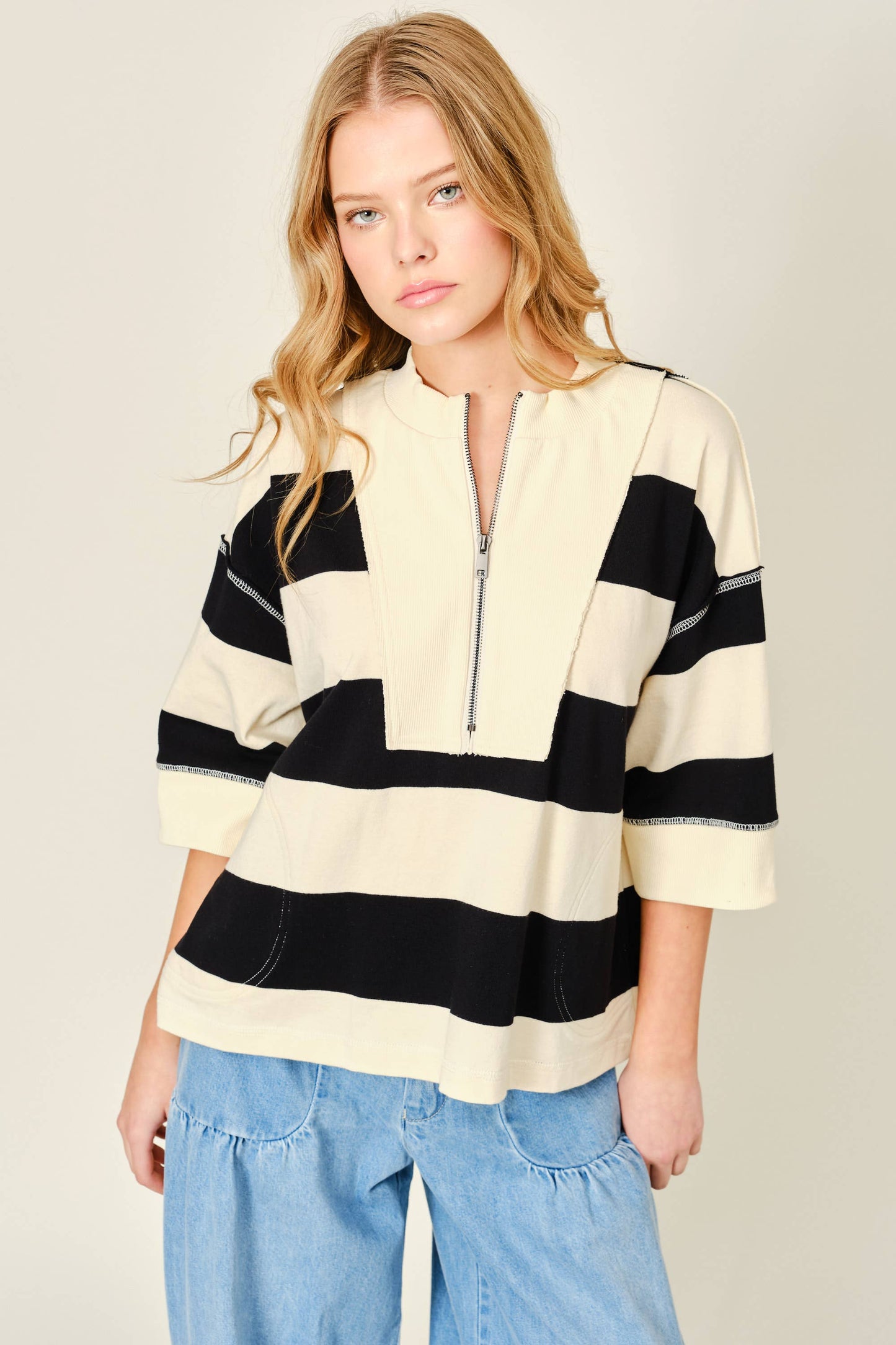 Striped Zipper Pullover Sweatshirt
