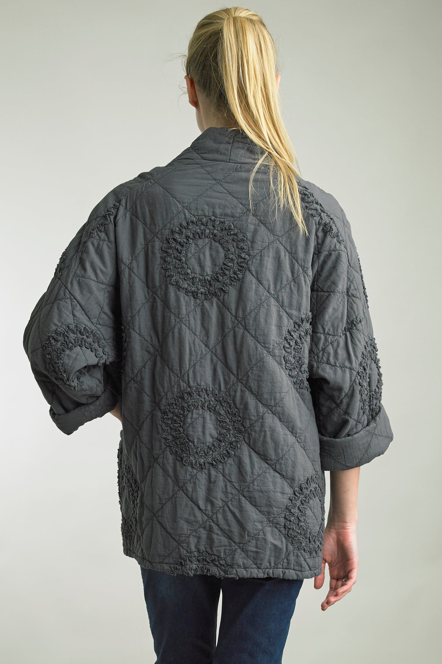 Quilted Jacket with Embroidered Embellishment in Gray