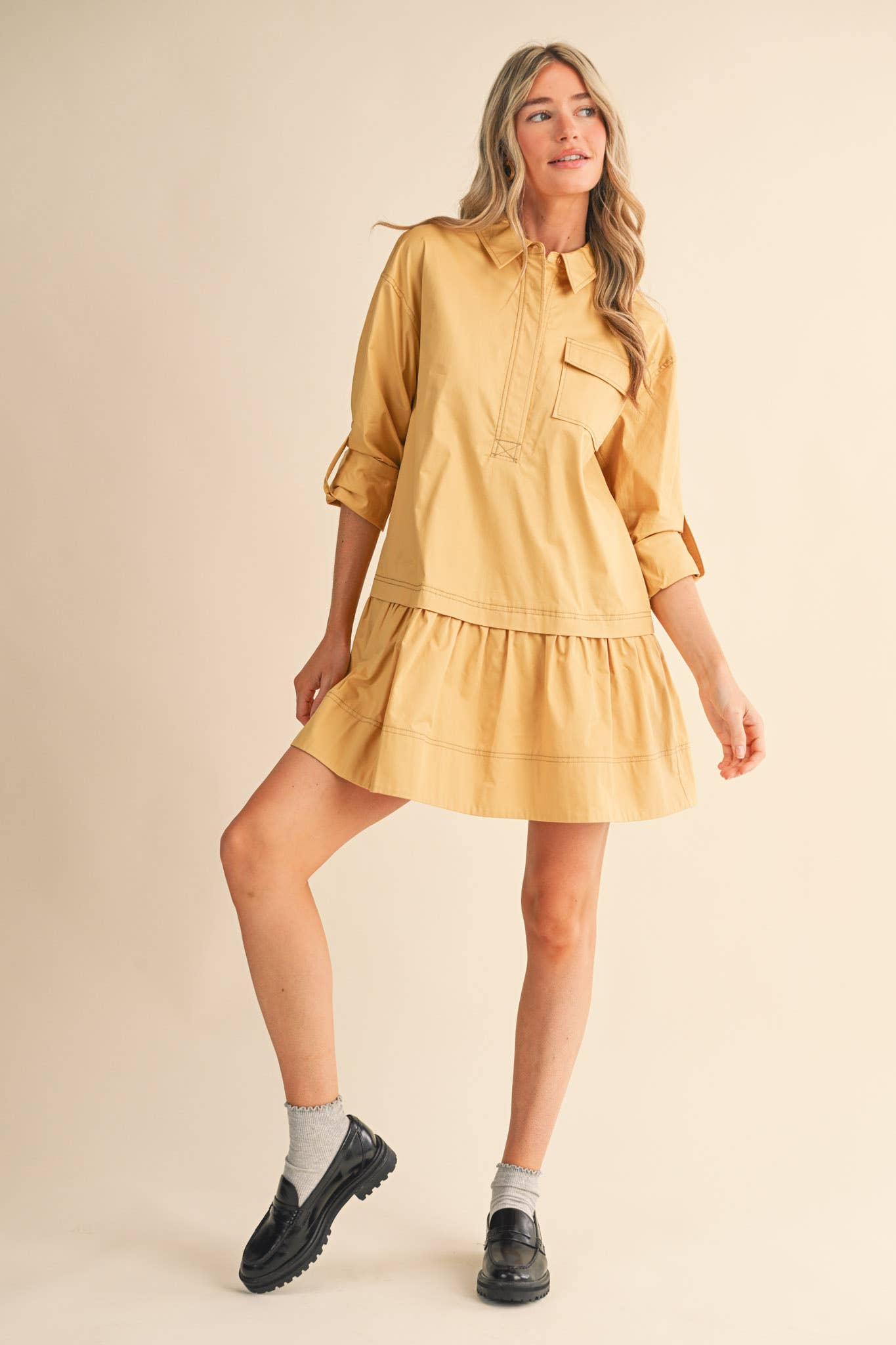COLLARED DROP WAIST MINI DRESS