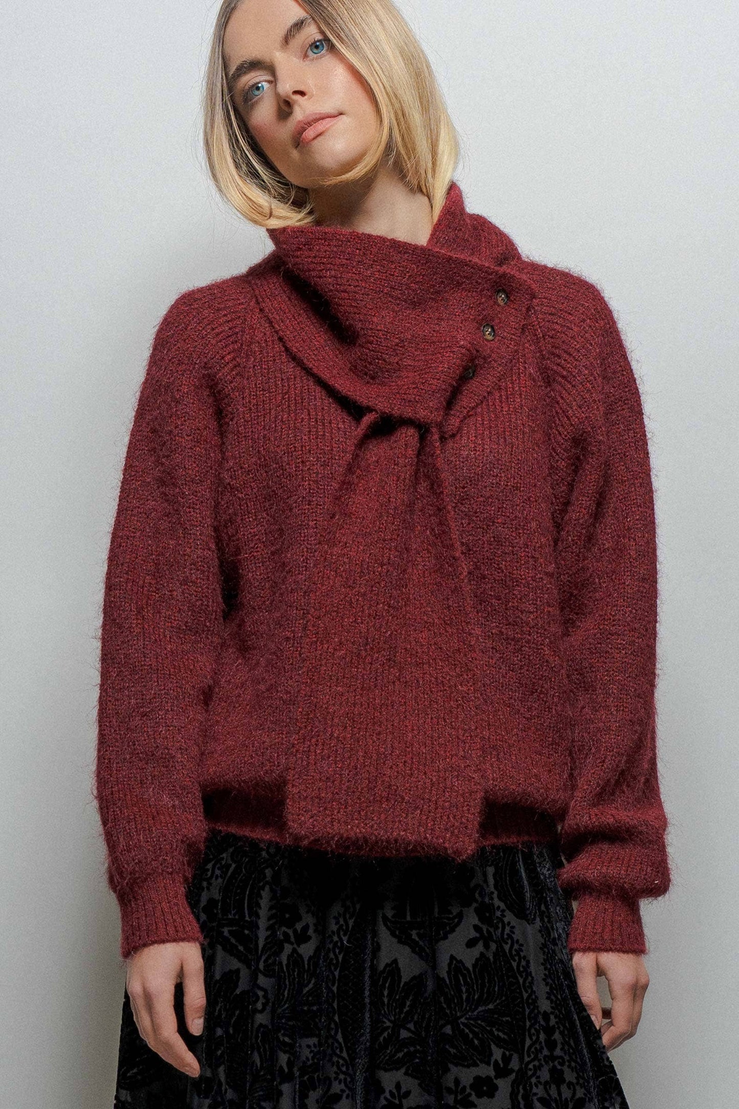 Detachable Scarf Ribbed Knit Sweater Top