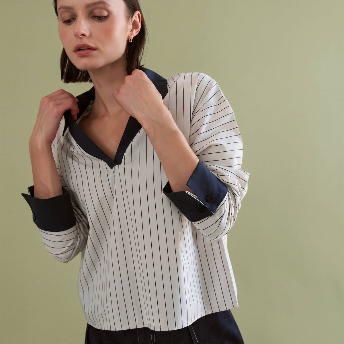 V-neck Striped Blouse