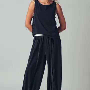 Boho Relaxed Fit Elastic Cuff Pants in Black