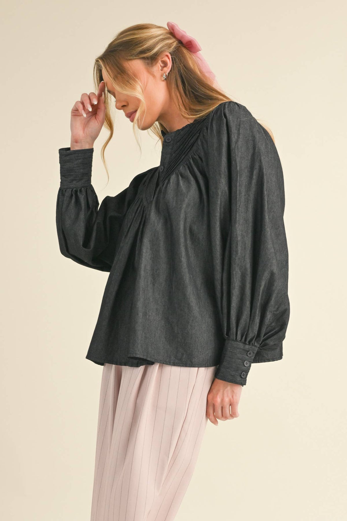 Button Down Batwing Sleeve Top