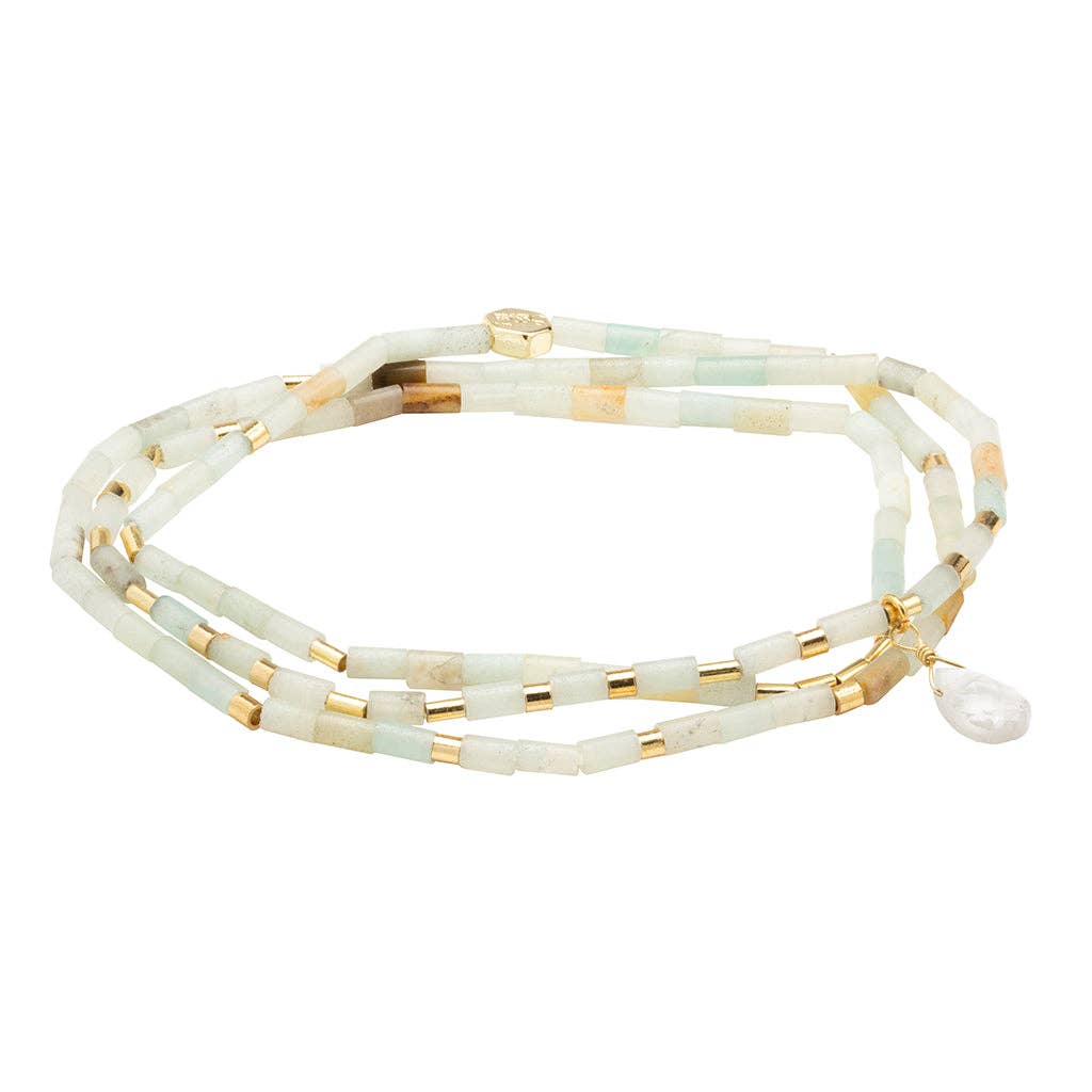 Scout Teardrop Stone Wrap ~ Amazonite/Howlite/Gold ~ Courage
