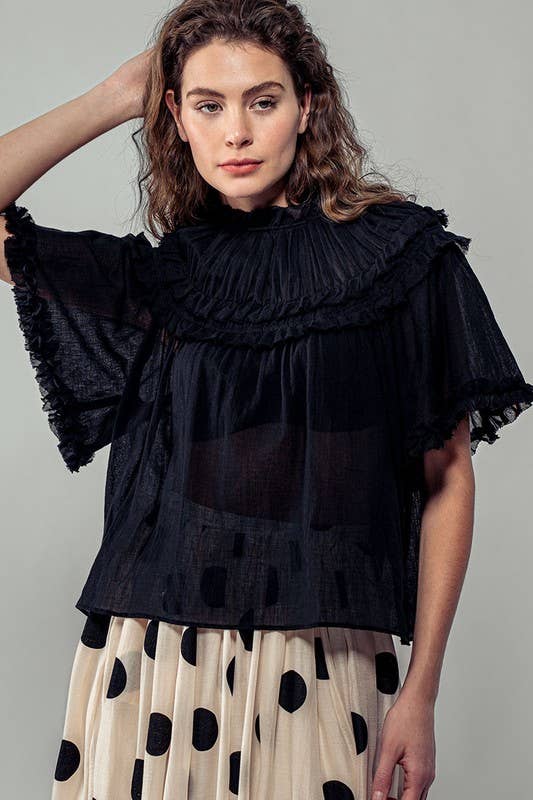 RUFFLED EDGES SHEER BLOUSE