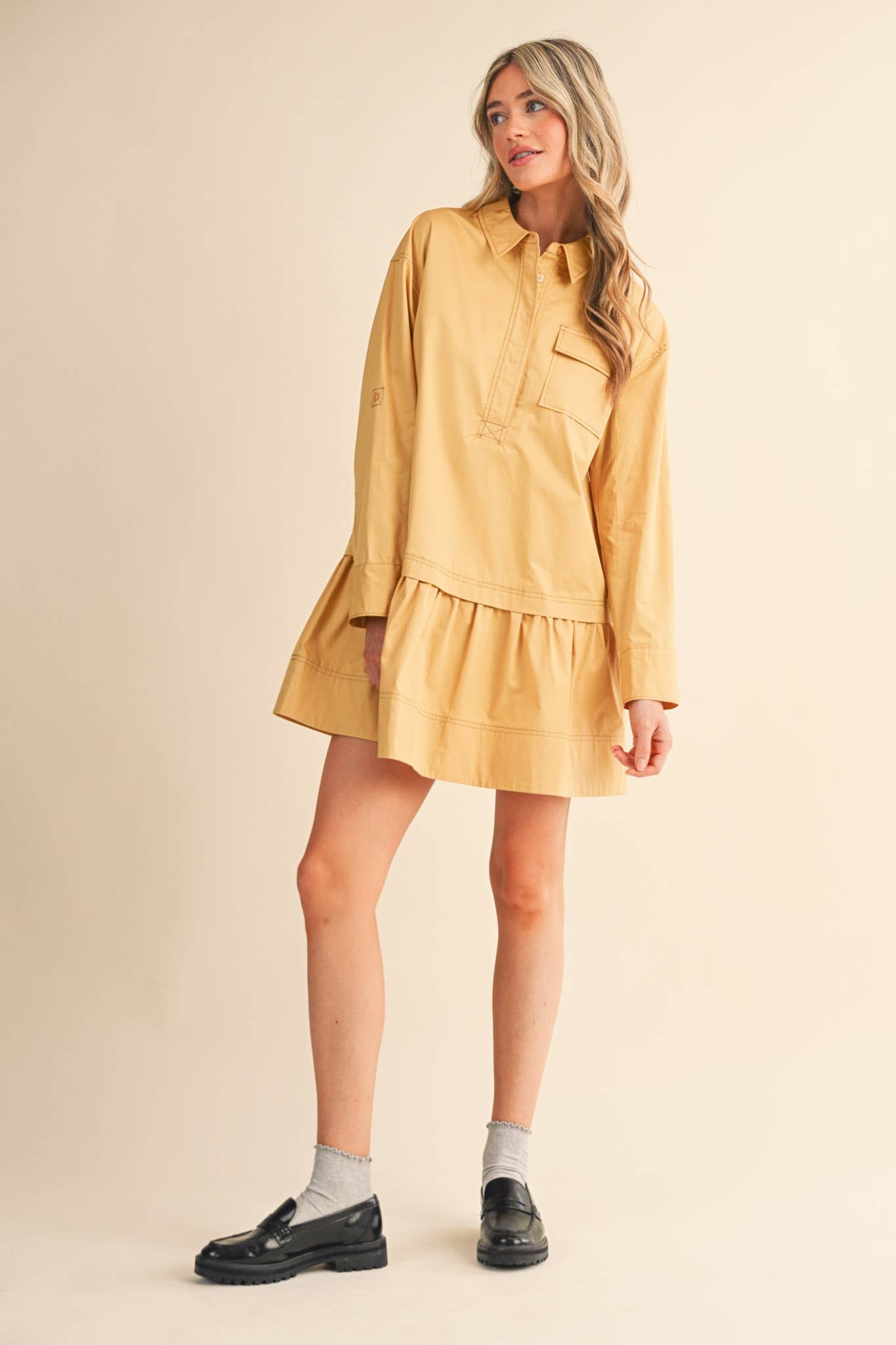 COLLARED DROP WAIST MINI DRESS