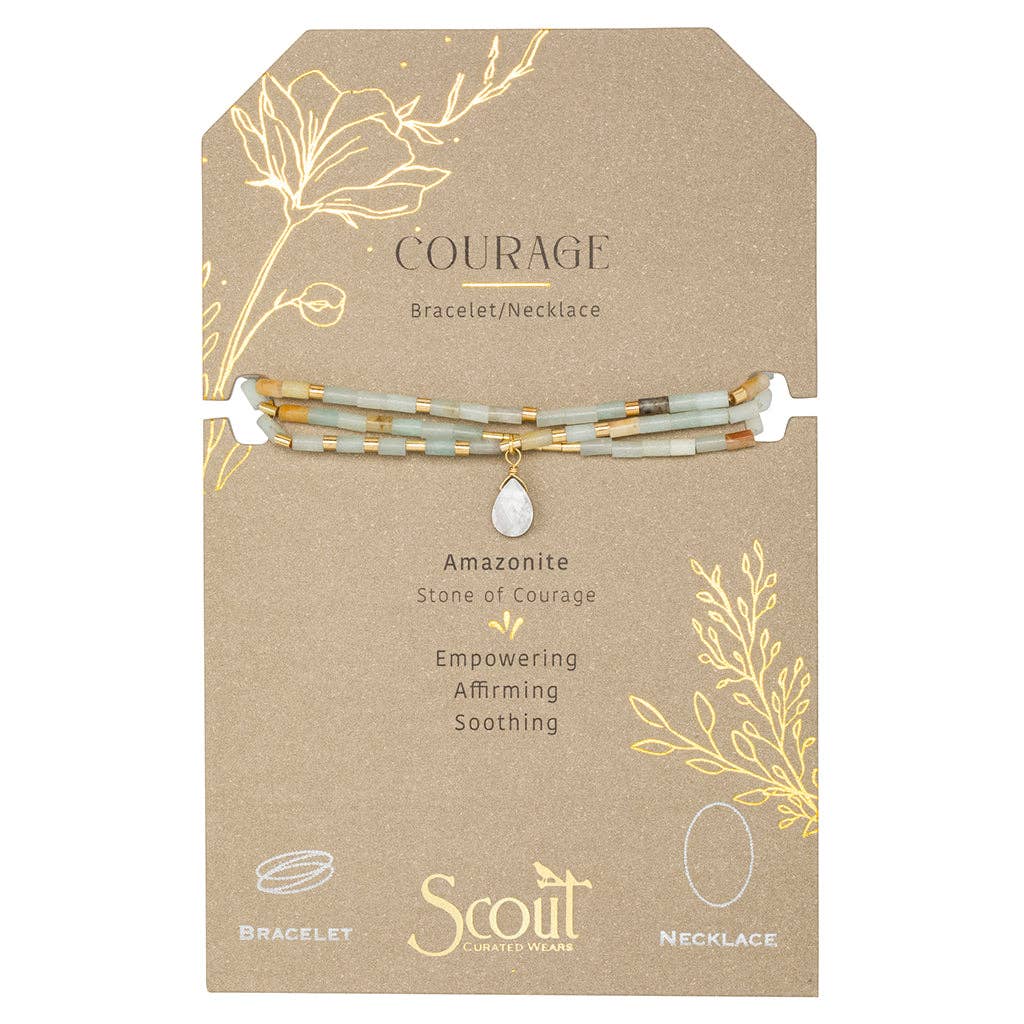 Scout Teardrop Stone Wrap ~ Amazonite/Howlite/Gold ~ Courage