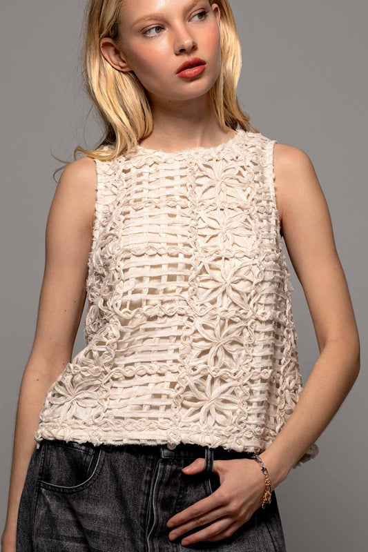 Floral Textured Knit Sleeveless Spring Top