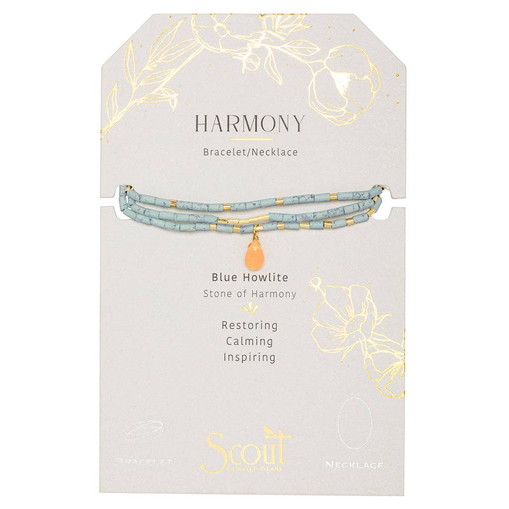 Scout Teardrop Stone Wrap ~ Blue Howlite/Sunstone/Gold ~ Harmony