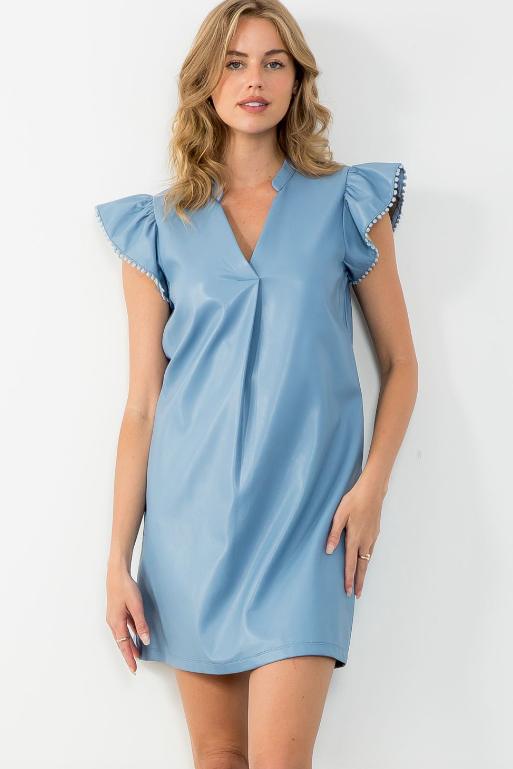 V Neck Leather Dress