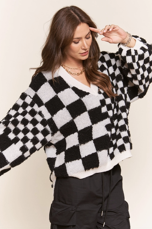 Checkered V-Neck Sweater