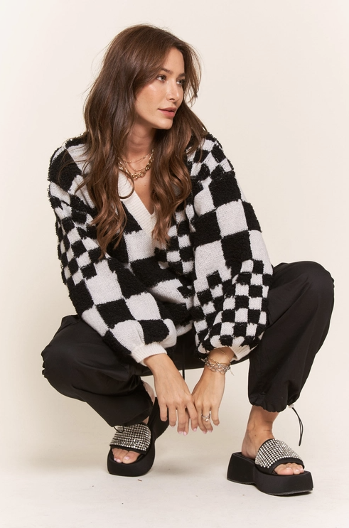 Checkered V-Neck Sweater