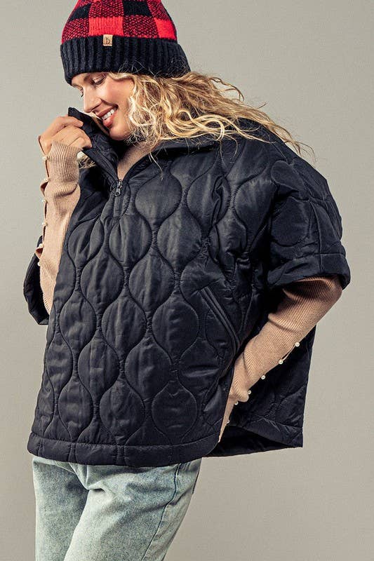 Outsiders Quilted Boxy Poncho: BLACK