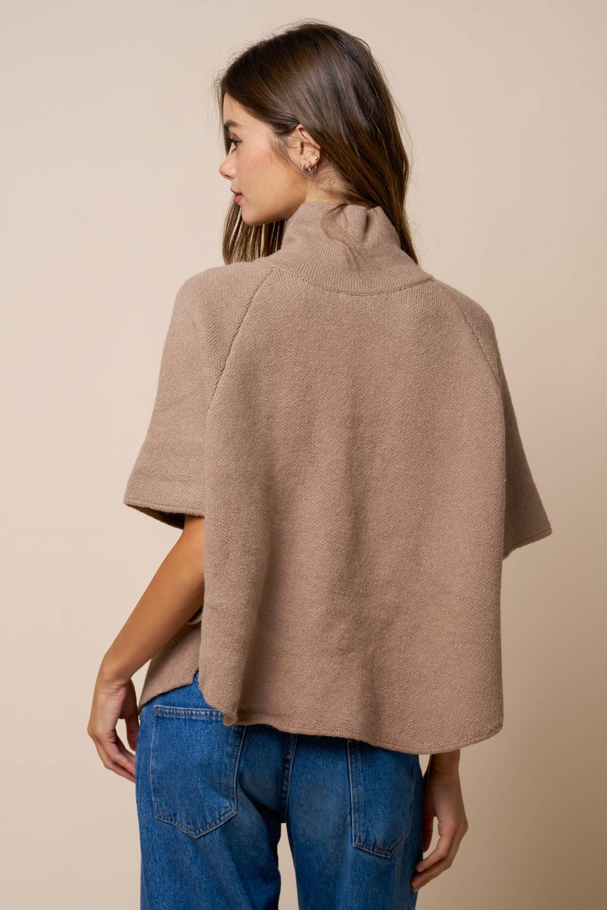 Mock Neck Button Down Knit Poncho