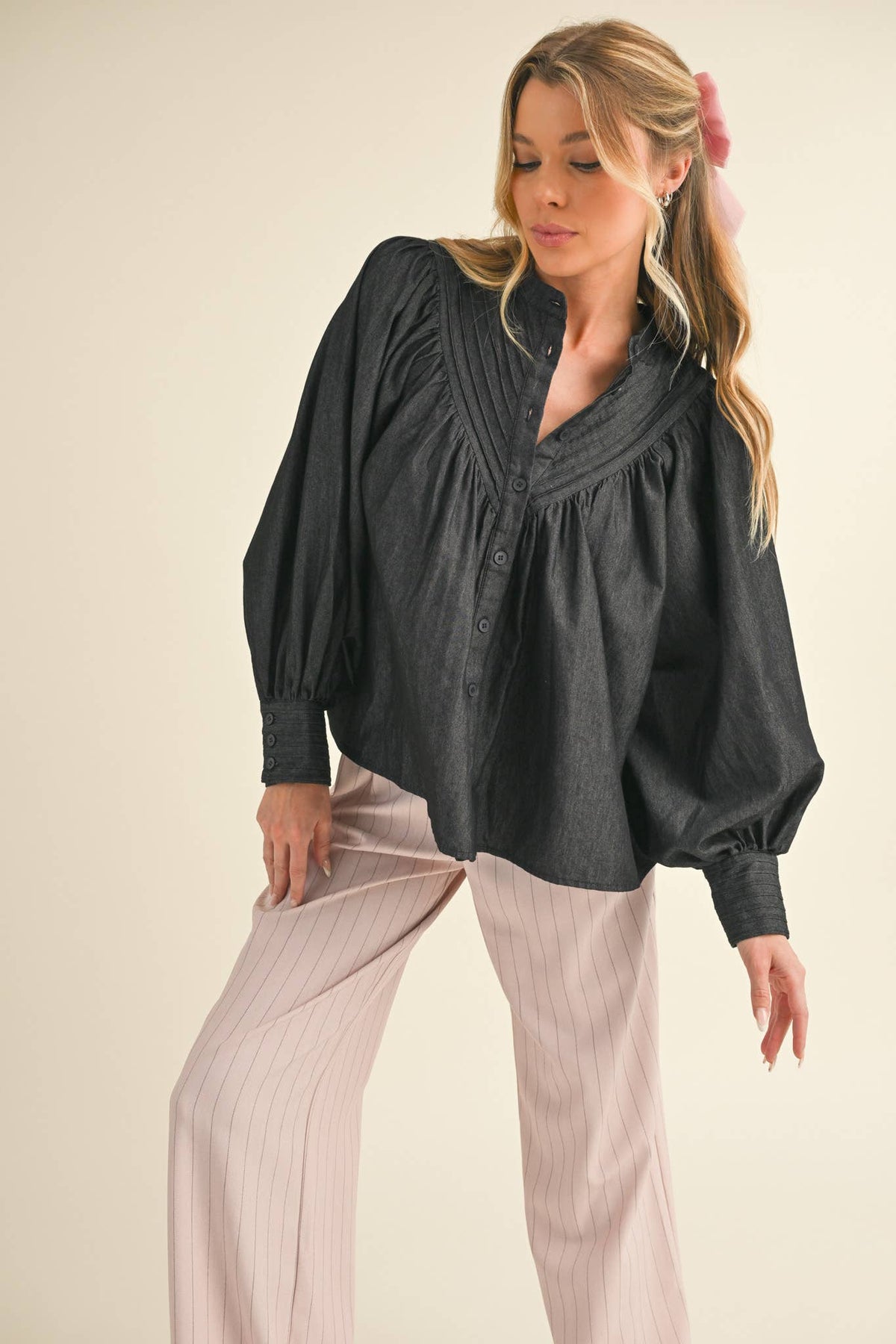 Button Down Batwing Sleeve Top
