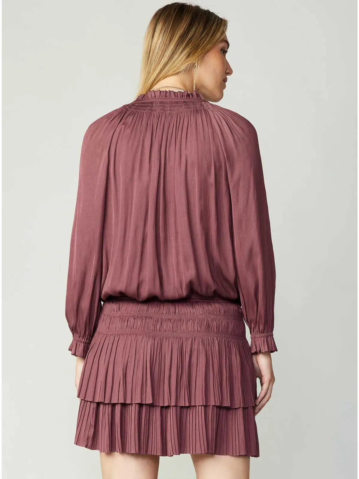Pleated Long-Sleeve Mini Dress