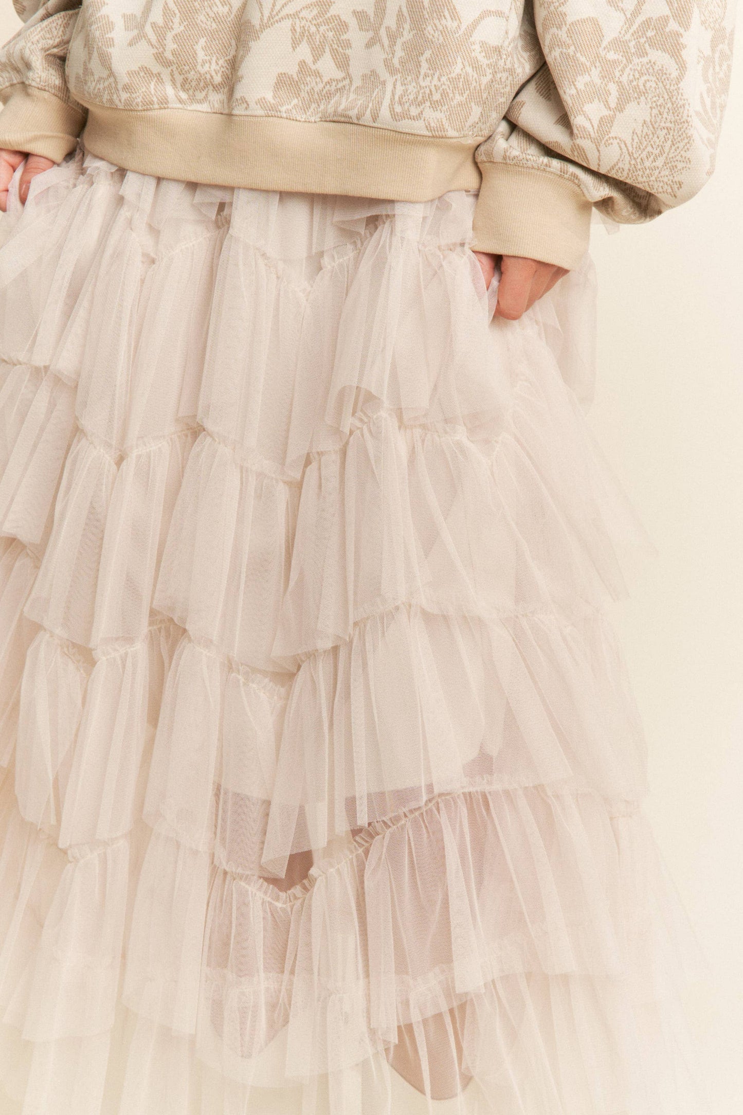 Tiered Ruffle Mesh Lined Maxi Skirt