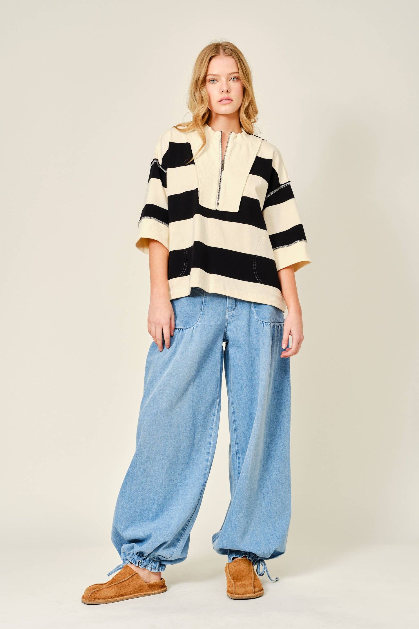 Striped Zipper Pullover Sweatshirt