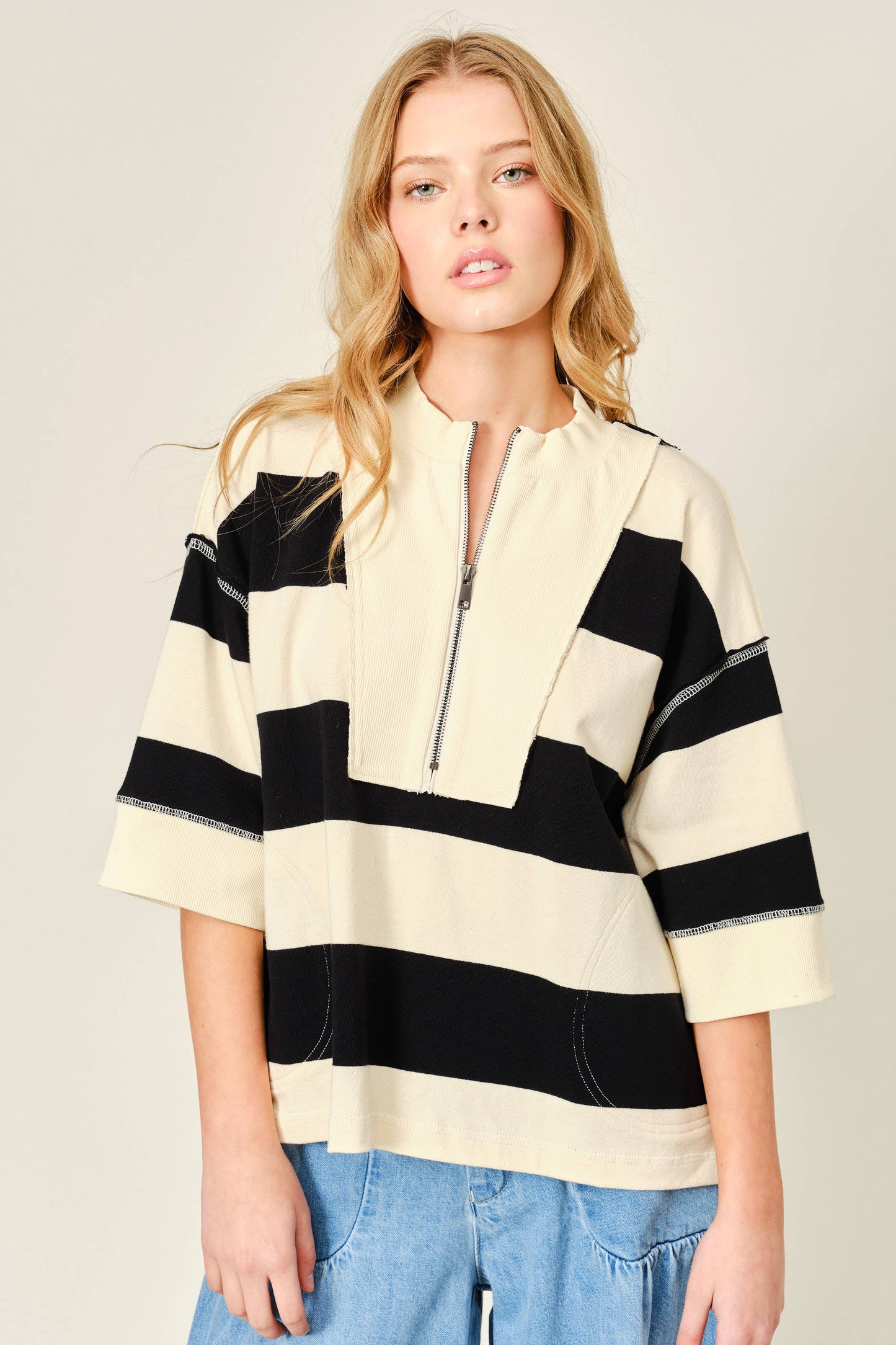 Striped Zipper Pullover Sweatshirt
