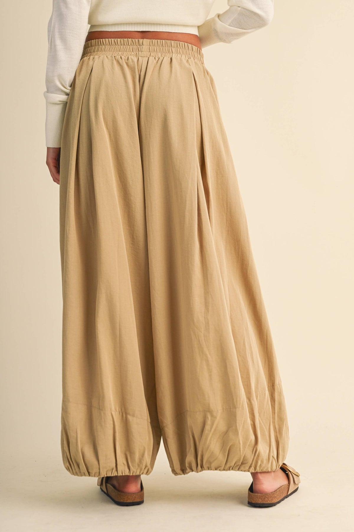 BALLOON FIT ELASTIC WAIST RELAXED FIT PANTS