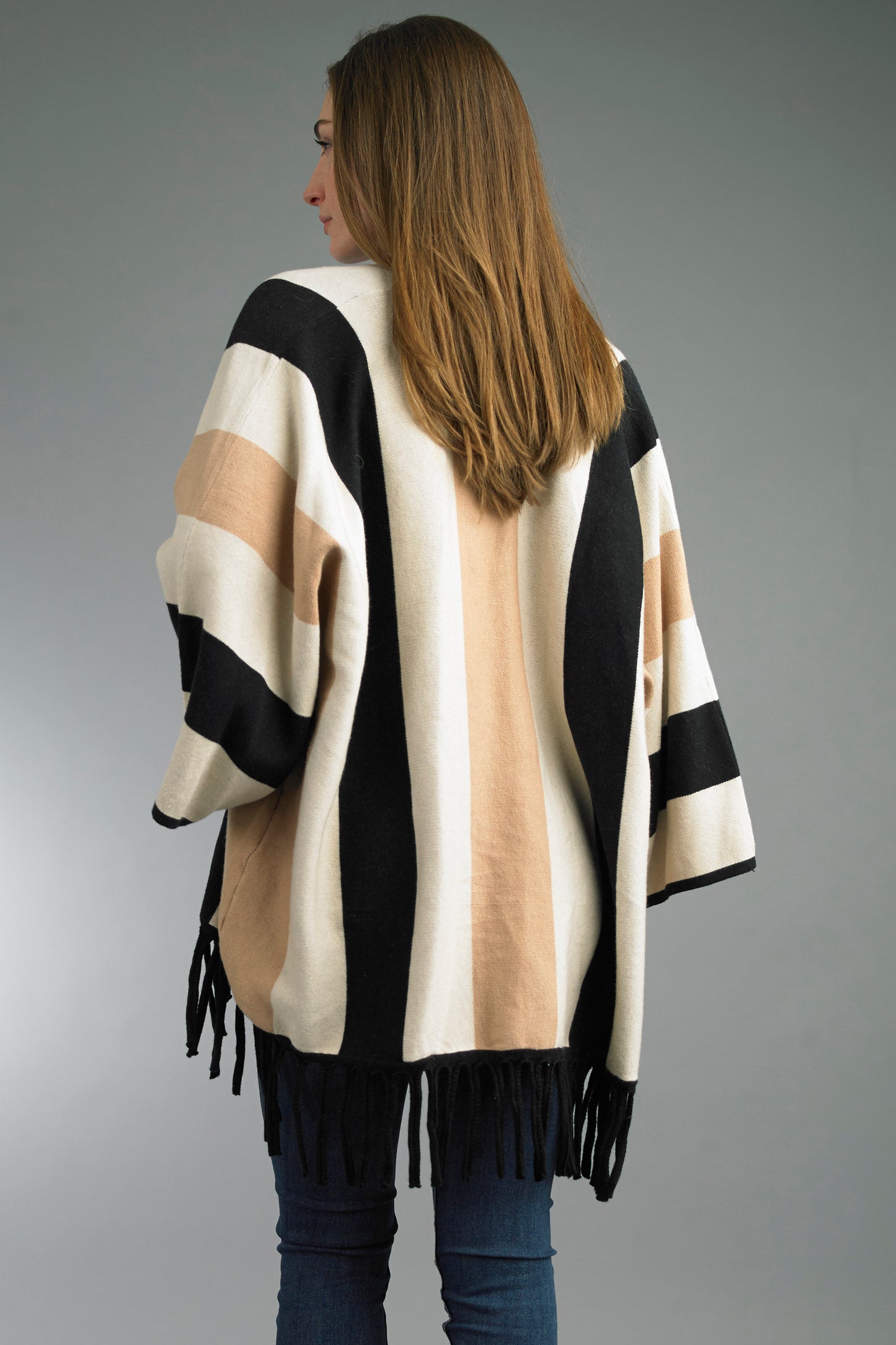 Striped Cardigan Sweater with Fringe